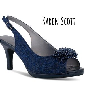 Karen Scott • Breena Embellished Slingback Peep-Toe Pump • Navy • 9M - Like New!